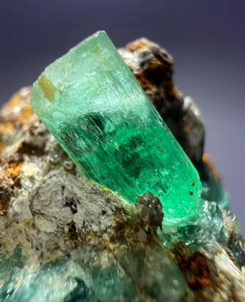 Close-up comparison of emeralds under different lighting: daylight balanced lamp, warm incandescent bulb, and soft ambient room light, showing color variations